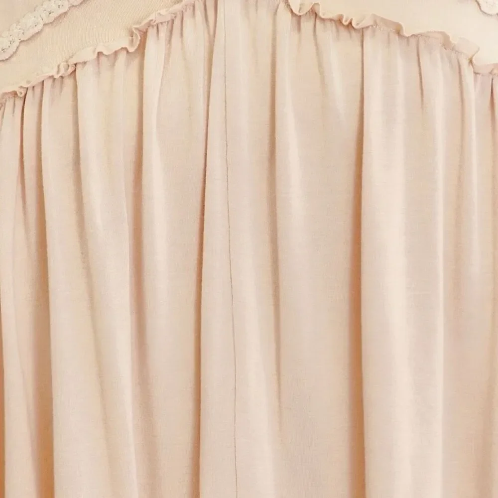 POL Tank Beige Lace Trim Boho Babydoll Sleeveless Top Ruffle Raw Edge Detail NEW - Picture 13 of 13